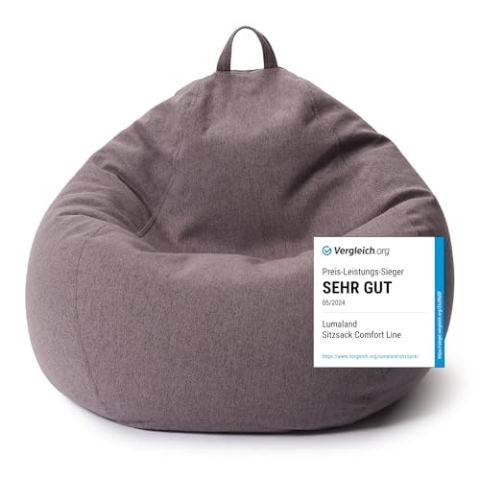 Lumaland Sitzsack Comfort Line | Indoor Beanbag 70x80x50cm mit mehr als 1 Mio. anpassbaren EPS-Perlen | Weiches & Komfortables Bodenkissen | Sessel für Kinder & Erwachsene | 120 L Volumen [Dunkelgrau]