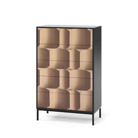Vicco Kommode Eliza, Schwarz/Eiche, 76 x 120 cm mit 5 Schubladen