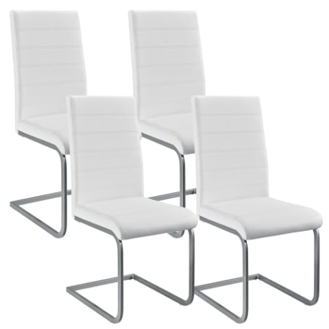 Juskys Freischwinger Schwingstuhl Vegas 4er Set - 4 Esszimmerstühle mit Rückenlehne, Küchenstühle aus Metall & Kunstleder - Stühle modern für Esszimmer, Wohnzimmer & Küche - Weiß