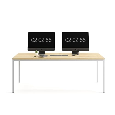 furni24 Schreibtisch-Stahl 140x70x75cm, Eiche, TÜV/GS-Einfache Montage, Arbeitstisch, Bürotisch, Küchentisch, Esstisch, Druckertisch Büro-Möbel Arbeitszimmer Computertisch Gaming-Tisch Mehrzwecktisch