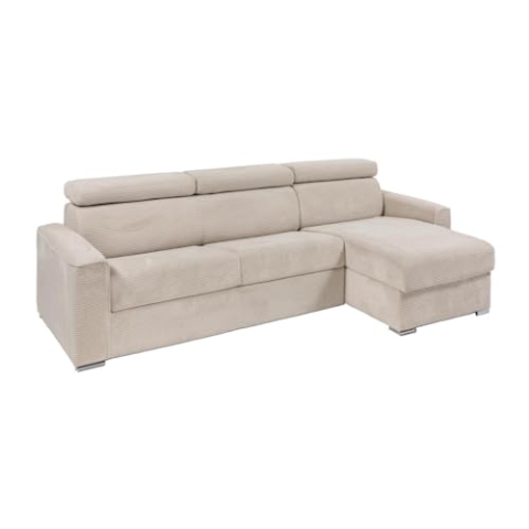 Vente-unique-Ecksofa mit Matratze - Ecke wechselbar - Cord - Beige - Liegefläche 140 cm - Matratze 22 cm - Memory Schaum - Vizir