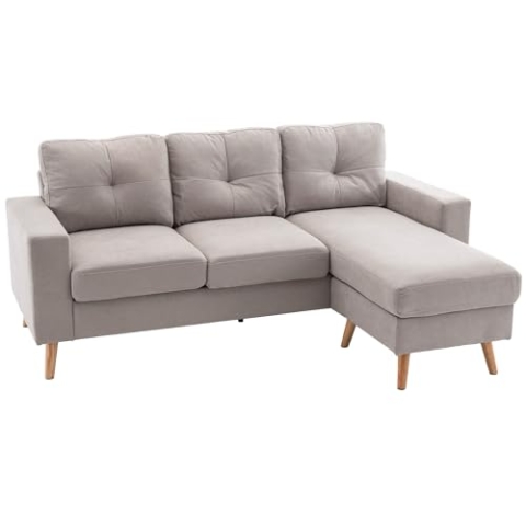 HOMCOM Ecksofa Stoffsofa in L-Form, Couchgarnitur in Leinenoptik, Eckgarnitur mit Chaiselongue für 3 Personen, Eckcouch für Wohnzimmer, Hellgrau, 193 x 136 x 85 cm