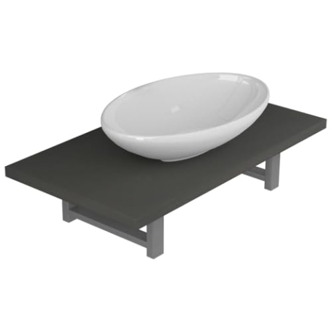 vidaXL 2-tlg. Badmöbel-Set Waschtisch Aufsatzwaschbecken Keramik Grau