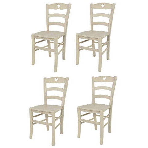 t m c s Tommychairs - 4er Set Stühle Cuore für Küche und Esszimmer, Robuste Struktur aus Buchenholz, in Anilinfarbe Weiss lackiert und Sitzfläche (Einbausitz) aus Holz