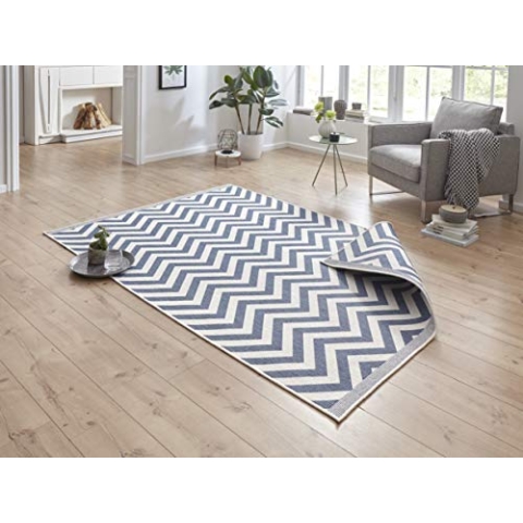 NORTHRUGS In- und Outdoor Teppich Palma 120x170cm - Wendeteppich Wetterfest Modernes Design Zick-Zack Muster Läufer für Balkon Terrasse Garten Wintergarten Wohnzimmerteppich Wasserfest in Blau Creme
