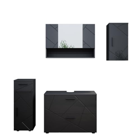 Vicco Badmöbel-Set Irma, Badezimmerschrank-Set, Anthrazit Hochglanz, 4 Teile