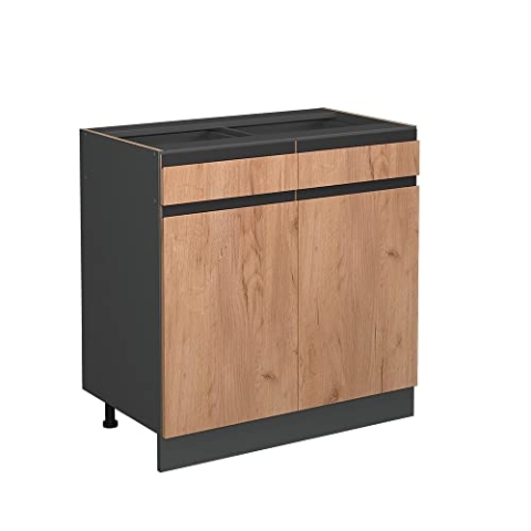Vicco Küchenunterschrank R-Line, Goldkraft Eiche/Anthrazit, 80 cm J-Shape, ohne Arbeitsplatte