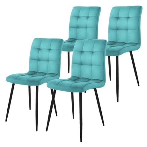ML-Design Esszimmerstühle 4er Set, Petrol, Küchenstuhl mit Samtbezug, Wohnzimmerstuhl mit Rückenlehne, Polsterstuhl mit Metallbeinen, Ergonomischer Stuhl für Esstisch, Esszimmerstuhl Küchenstühle