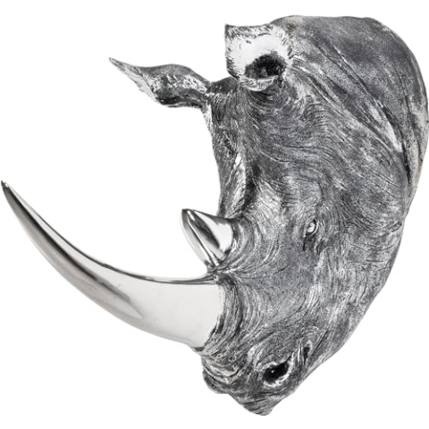 Kare Design Deko Kopf Rhino, Silber, Nachbildung Nashornkopf, Deko Objekt, 53x44x19 cm (H/B/T)