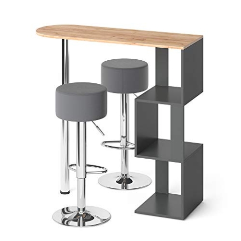 Vicco Bartisch-Set Vincent, Goldkraft Eiche/Anthrazit, 113 x 40 cm mit 2 Barhockern