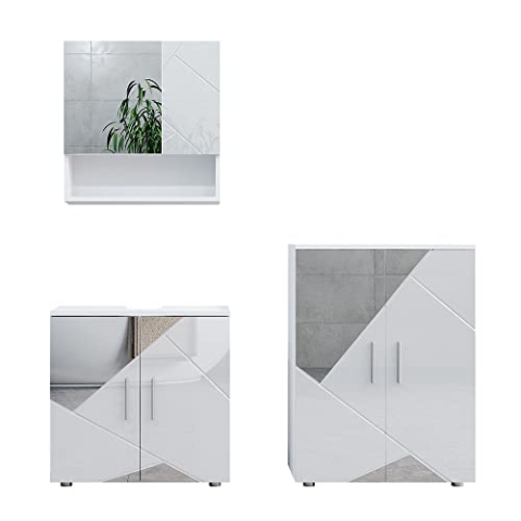 Vicco Badezimmermöbel Irma modern Badezimmerschrank Badschrank Waschtischunterschrank Spiegelschrank Hochschrank Midischrank Hängeschrank (Badmöbelset 2)