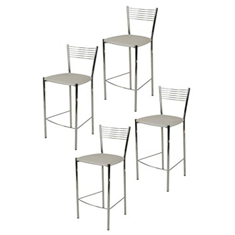 t m c s Tommychairs - 4er Set Moderne Barhocker Elegance für Küche und Esszimmer, Robustes Gestell aus verchromtem Stahl, gepolsterte Sitzfläche mit Kunstleder in der Farbe Hellgrau bezogen