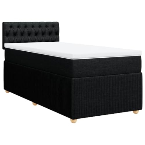 vidaXL Boxspringbett, Einzelbett mit LED Matratze Matratzenauflage, Bettgestell mit Lattenrost Kopfteil, Polsterbett Bett für Schlafzimmer, Schwarz 100x200cm Stoff
