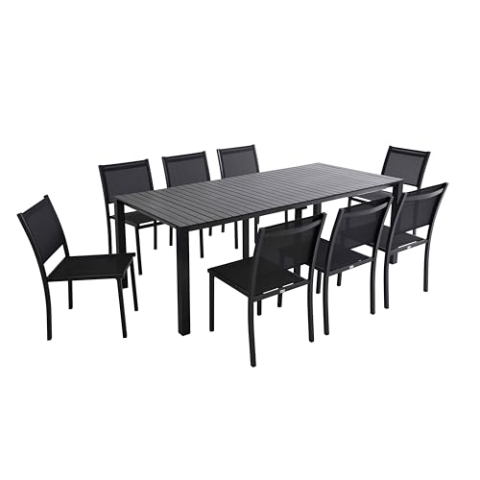 Oviala Ausziehbarer Tisch und 8 Gartenstühle, Aluminium, grau