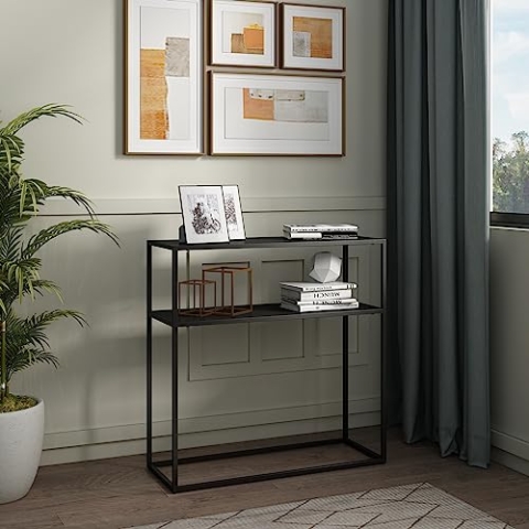 [en.casa] Konsolentisch Kuhmo Beistelltisch mit Ablage Flurtisch Schmal Standregal Ablagetisch Flurmöbel Industrial Design 80x80x30 cm für Vorzimmer, Wohnzimmer Metall Schwarz