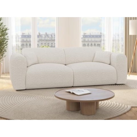 Vente-unique-Sofa mit Schlaffunktion 4-Sitzer - Bouclé-Stoff - Weiß - POGNI von Maison Céphy