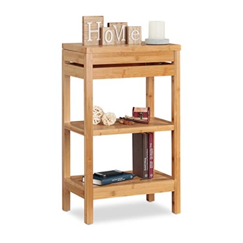 Relaxdays Bambusregal, Standregal mit 3 Ablagen, HxBxT: 76,5 x 46 x 29,5 cm, Fach mit Klappe, offen, Küche & Bad, Natur