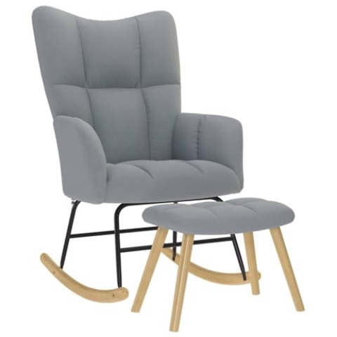 vidaXL Schaukelsessel mit Hocker Hellgrau Stoff, Stuhl, Entspannungsstuhl, Relaxsessel, Wohnzimmerstuhl, Wippe, Stoffstuhl, Stoffschaukelstuhl
