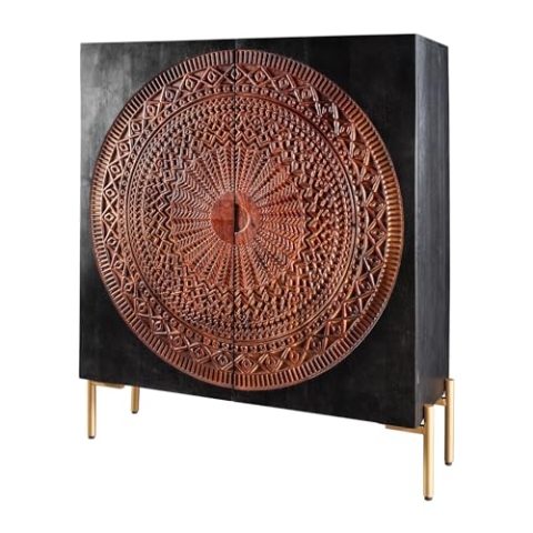 Riess Ambiente Massives Highboard Mandala 120cm Mangoholz schwarz Hochschrank Schrank aus Massivholz Wohnzimmerschrank
