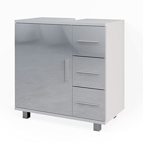 Vicco Waschbeckenunterschrank Ilias, Waschtischunterschrank mit Schubladen, Weiß Hochglanz, 60 x 60.8 cm