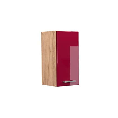 Vicco Hängeschrank R-Line, hängender Küchenschrank, Bordeaux Hochglanz/Goldkraft Eiche, 30 cm