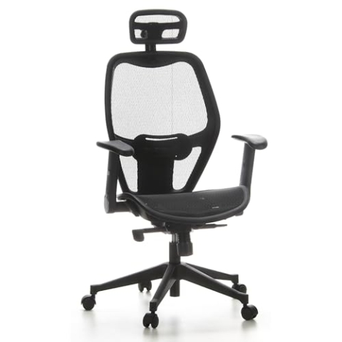 hjh OFFICE 653000 Profi Bürostuhl AIR-Port Netz Schwarz Drehstuhl mit Lordosenstütze, Armlehnen klappbar & verstellbar