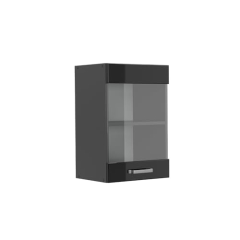 Vicco Küchenglasschrank R-Line, Glashängeschrank, Schwarz Hochglanz/Anthrazit, 40 cm