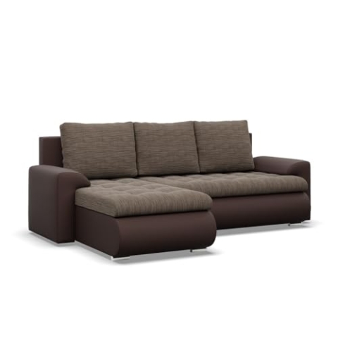 Mebligo - Ecksofa mit Schlaffunktion und 2 Bettkasten Braun + Braun 230x89x159 (BxHxT) FORESTA - Links Eckcouch, Sofas & Couches, Couch L Form, Cauchsofa, Sofa Wohnzimmer