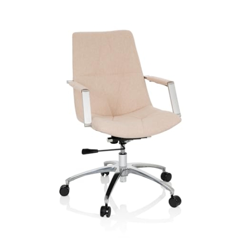 hjh OFFICE 670984 Drehstuhl SARANTO II Stoff Beige moderner Sessel im Retro-Look mit Rollen, höhenverstellbar