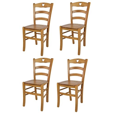 t m c s Tommychairs - 4er Set Stühle Cuore für Küche und Esszimmer, Robuste Struktur aus Buchenholz in der Farbe Eichenholz lackiert und Sitzfläche aus Holz
