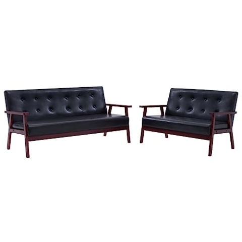 vidaXL Sofa 2-tlg. Loungesofa Polstersofa Ledersofa Sessel Sitzmöbel Sofagarnitur Couchgarnitur Polstermöbel Couch Schwarz Kunstleder