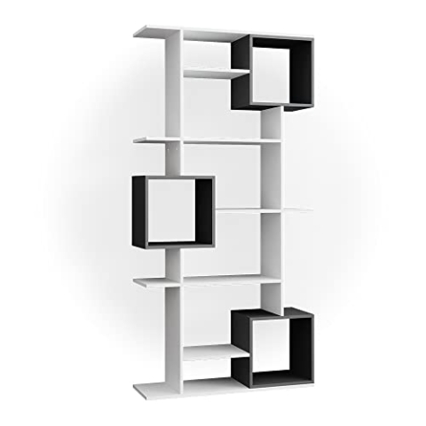 Vicco Raumteiler Cube, stehendes Bücherregal, Weiß/Anthrazit, 92 x 187.7 cm