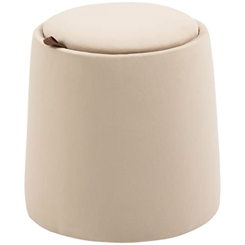 HOMCOM 2-in-1 Ottomane Sitzhocker Runde Polsterhocker Fußbank inklusive Stauraum, abnehmbaren Deckel in Samtoptik Beistelltisch für Wohnzimmer Schlafzimmer Beige Ø44 cm x 47,5 cm