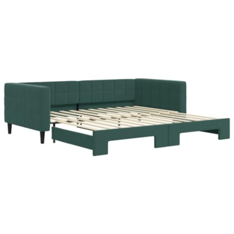vidaXL Tagesbett, Sofabett Ausziehbar, Gästebett Schlafsofa für Schlafzimmer Wohnzimmer, Ausziehbett Sofa Bettsofa, Modernes Design, Dunkelgrün 100x200cm Samt