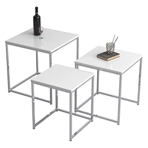VCM 3-TLG. Set Beistelltisch | Couchtisch schlicht | Sofatisch aus Metall und MDF | Kaffeetisch - Glisal Weiß