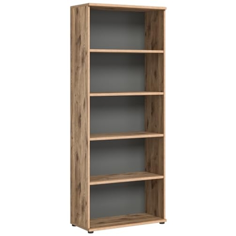 xonox.home Büro Mason X12B8512 Regal Stauraum 5 offene Fächer in Nox Oak Nb. Absetzungen Basalt grau Nb., ca. 80x199x37 cm