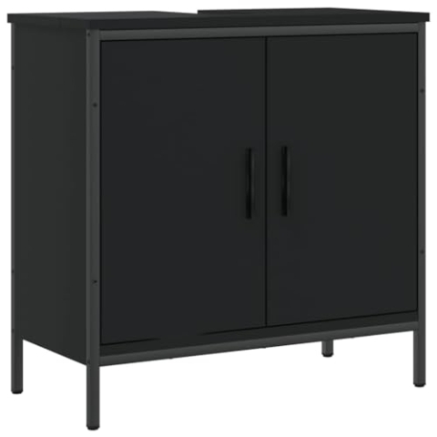 vidaXL Waschbeckenunterschrank, Waschbeckenschrank mit viel Stauraum, Unterschrank für Waschbecken Waschtisch, Badschrank Badezimmerschrank Badmöbel, Schwarz Holzwerkstoff