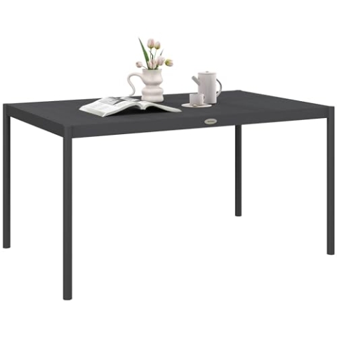 Outsunny Gartentisch, Balkontisch für 6 Personen, Esstisch, Terrassentisch aus Alu, 145 x 90 x 74 cm, Dunkelgrau