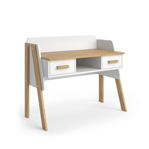 VitaliSpa Schreibtisch Malia, Arbeitstisch für das Büro, Weiß/Eiche, 97 x 51 cm