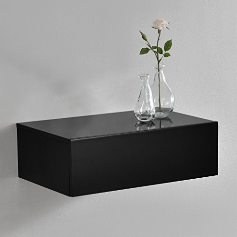 [en.casa] Wandregal Oslo mit Schublade Nachttisch schwebende Nachtkommode Hängeregal Wandboard Nachtkonsole 46x30x15cm Schwarz Hochglanz