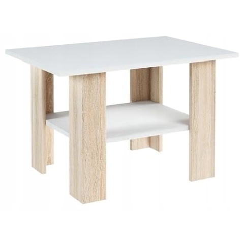 MATKAM Couchtisch Ł1, H 55 x B 87 x T 60 cm, mit Verstellbarem Regal, Wohnzimmer Couchtisch Modern, Wohnzimmertisch Universal (Sonoma Eiche-Weiß)