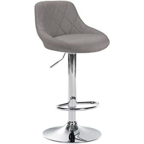 CLP Barhocker Lazio Mit Stoffbezug I Drehbarer Thekenhocker Mit Fußstütze I Höhenverstellbarer Barstuhl Mit Trompetenfuß, Farbe:grau, Gestell Farbe:Chrom