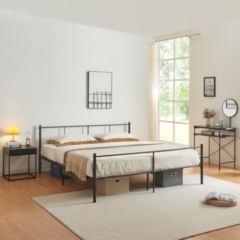 [en.casa] Metallbett Laos 180 x 200 cm Schwarz auf Stahlrahmen mit Lattenrost Bettgestell mit Kopfteil Design Doppelbett Ehebett Gästebett