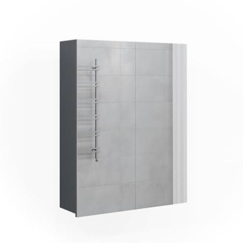 Vicco Badspiegelschrank Freddy, Badezimmerspiegel, Anthrazit Hochglanz, 60 x 77 cm