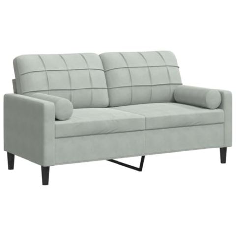 vidaXL Sofa 2-Sitzer, Couch mit Zierkissen Metallgestell, Polstersofa Stoffsofa für Wohnzimmer, Loungesofa Sitzmöbel, Modern, Hellgrau Samt