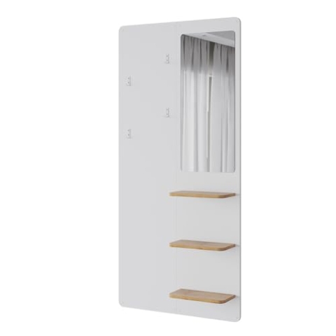 Vicco Wandgarderobe Jochen, Garderobe mit Haken, Weiß/Eiche, 70 x 150 cm mit Spiegel