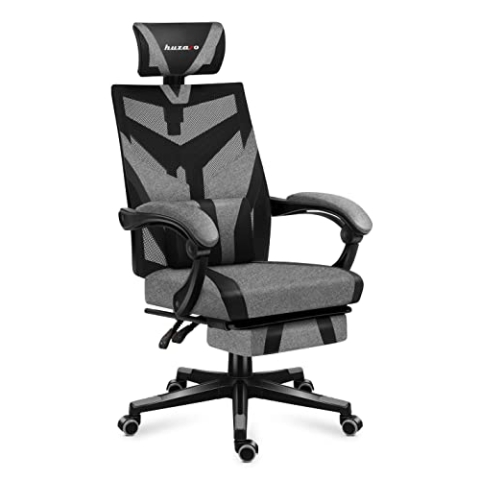 huzaro Combat 5.0 Grey | Gaming Stuhl Ergonomischer PC-Stuhl Computerstuhl Bürostuhl | Fußstütze | Lendenkissen | Verstellbare Kopfstütze | bis 140 kg belastbar | 90-140° Neigungswinkel | Grau