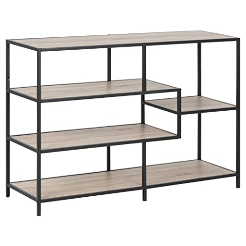 AC Design Furniture Jörn Asymmetrisches Bücherregal mit 4 Ablagen, H: 78 x B: 114 x T: 35 cm, Sonoma Eiche Optik/Schwarz, Holz/Metall, 1 Stk.