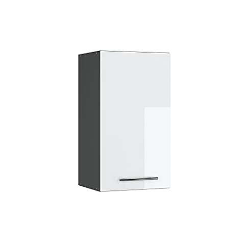 Vicco Hängeschrank Fame-Line, hängender Küchenschrank, Weiß Hochglanz/Anthrazit, 40 cm