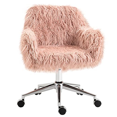 Vinsetto Chefsessel Drehstuhl Computerstuhl Schminkstuhl mit Kunstfell Sitzhöhenverstellung für Mädchen Kunstpelz Schaumstoff Rosa+Silber 57 x 60 x 75-85 cm